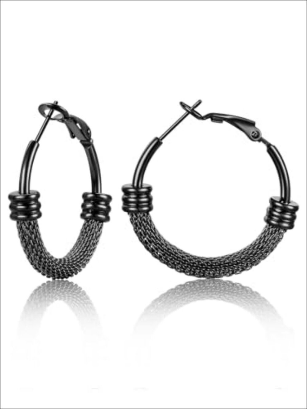 Stainless Steel Hoop Earrings Women Mesh Hollow Click-Top Lightweight Every Day
